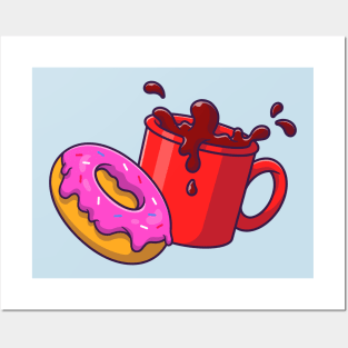 Donut And Coffee Cartoon Posters and Art